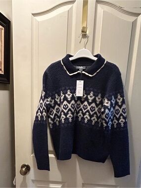 Belldini Navy & White Fair Isle Polo Collar Sweater